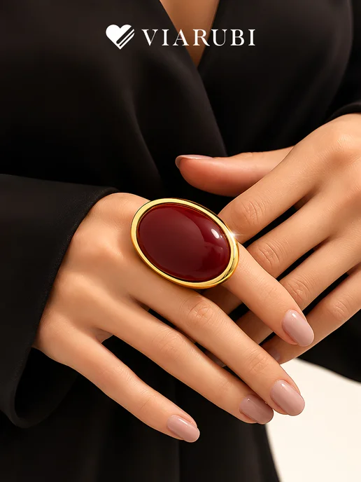 Viarubi Кольцо бижутерия с крупным красным камнем овальное, красный