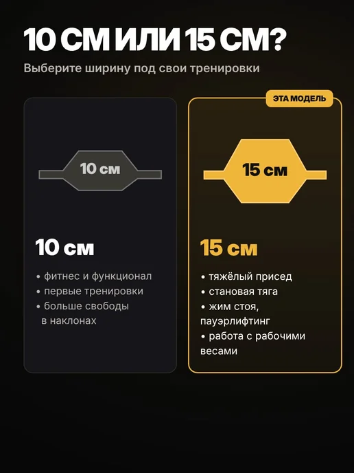 Пояс атлетический широкий 15 см для пауэрлифтинга, черный, фото 3