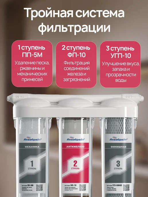 Аквабрайт Фильтр для воды под мойку АБФ-Триа Антижелезо с краном, вариант, фото 3