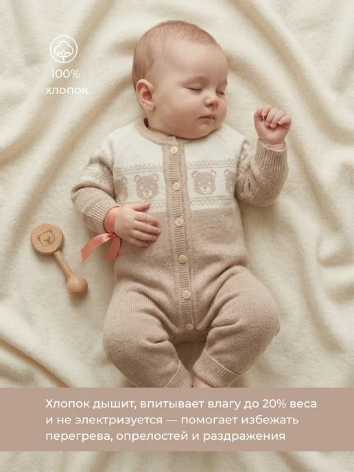 Ensley Вязаный комбинезон слип для новорожденных на выписку осень, белый, фото 4