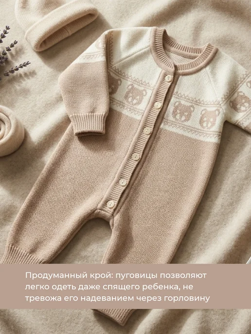 Ensley Вязаный комбинезон слип для новорожденных на выписку осень, белый, фото 5