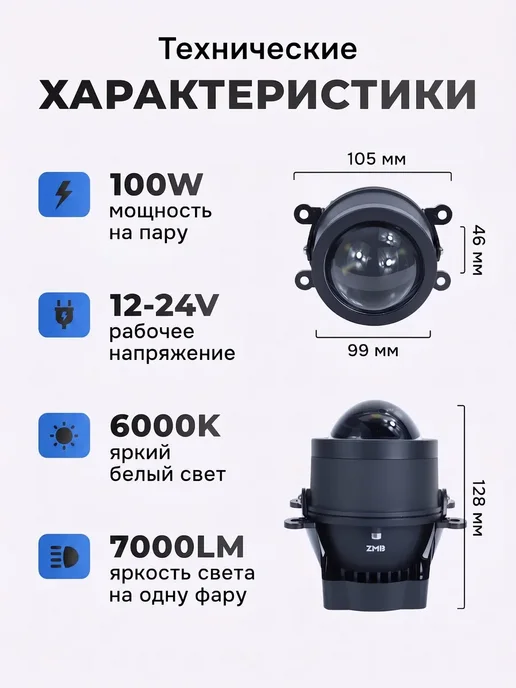 ZMB Светодиодные противотуманные фары led линзы лада гранта птф, вариант, фото 3
