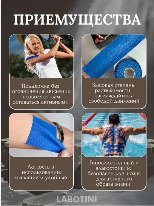 Кинезиологический тейп на колено, синий, фото 3