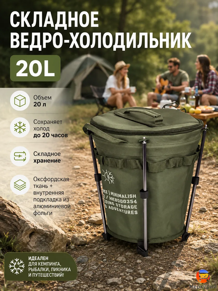Складной термобокс для лагеря, 20 л, 20 ч холода