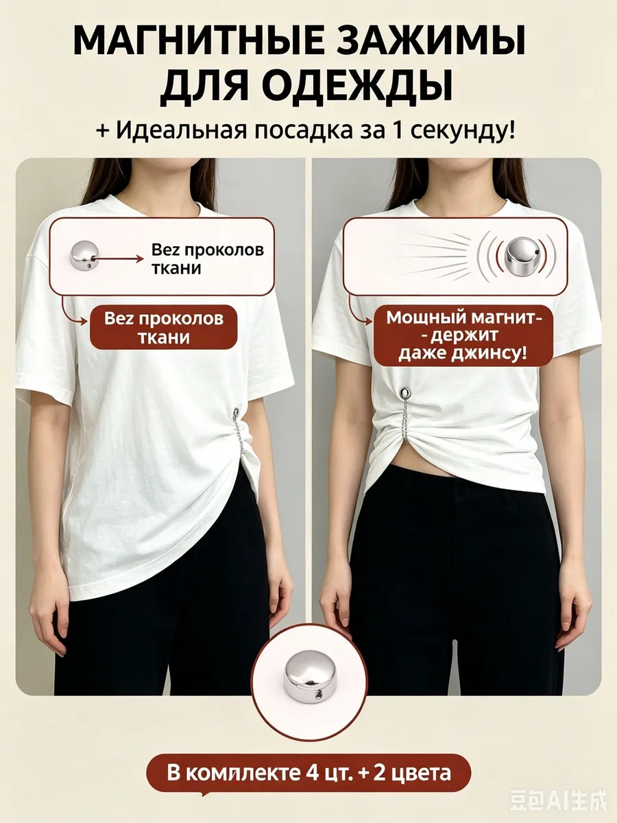 Магнитные зажимы для одежды, брошь-фиксатор без проколов - 4