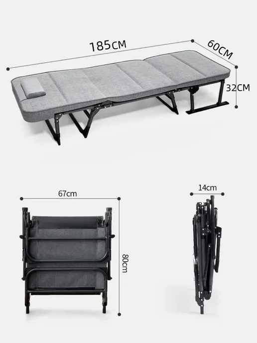 rutvan раскладушка с матрасом до 200 кг,взрослая 185х62×32 CM, 185x62, 200 кг, фото 3