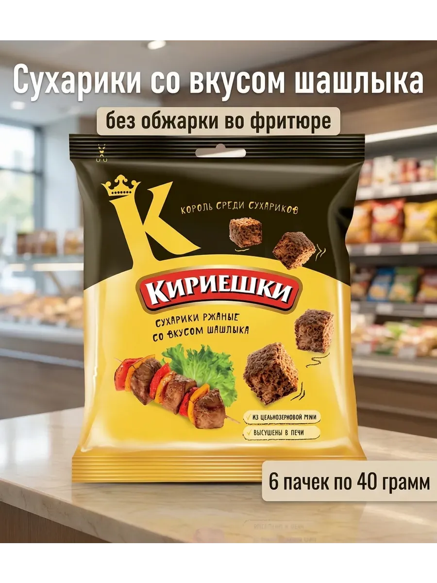 Сухарики со вкусом шашлыка, 6 пачек по 40 грамм