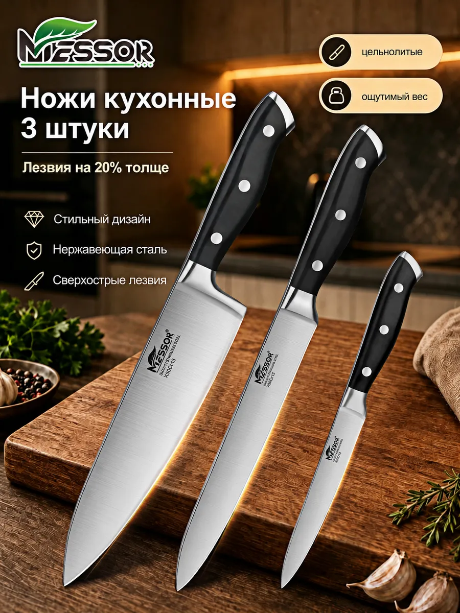 Профессиональный набор кухонных ножей 3 штуки