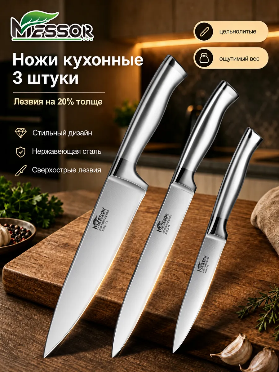 Профессиональный набор кухонных ножей 3 штуки
