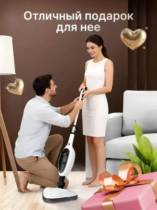 МОЩНАЯ ТЕХНИКА Паровая швабра с насадками для уборки и мытья дома мощная, белый, фото 2