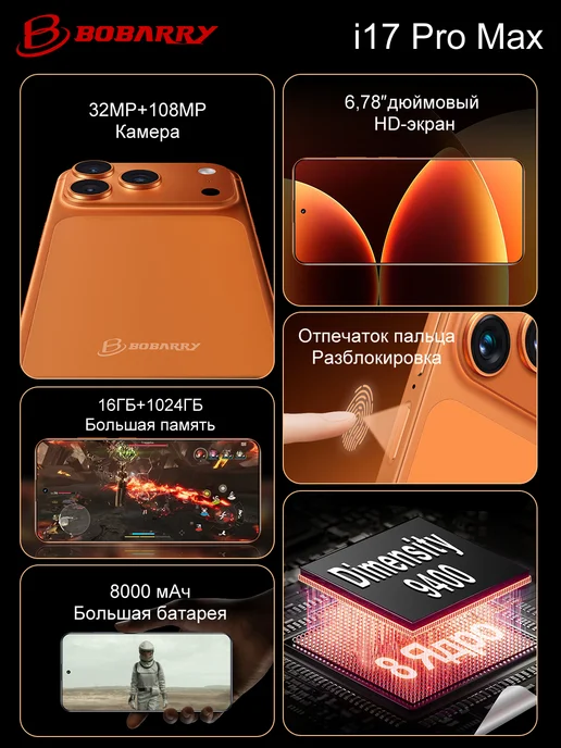 Смартфон Apple iPhone Bobarry 17 Pro Max 1 ТБ, серебристый, фото 3