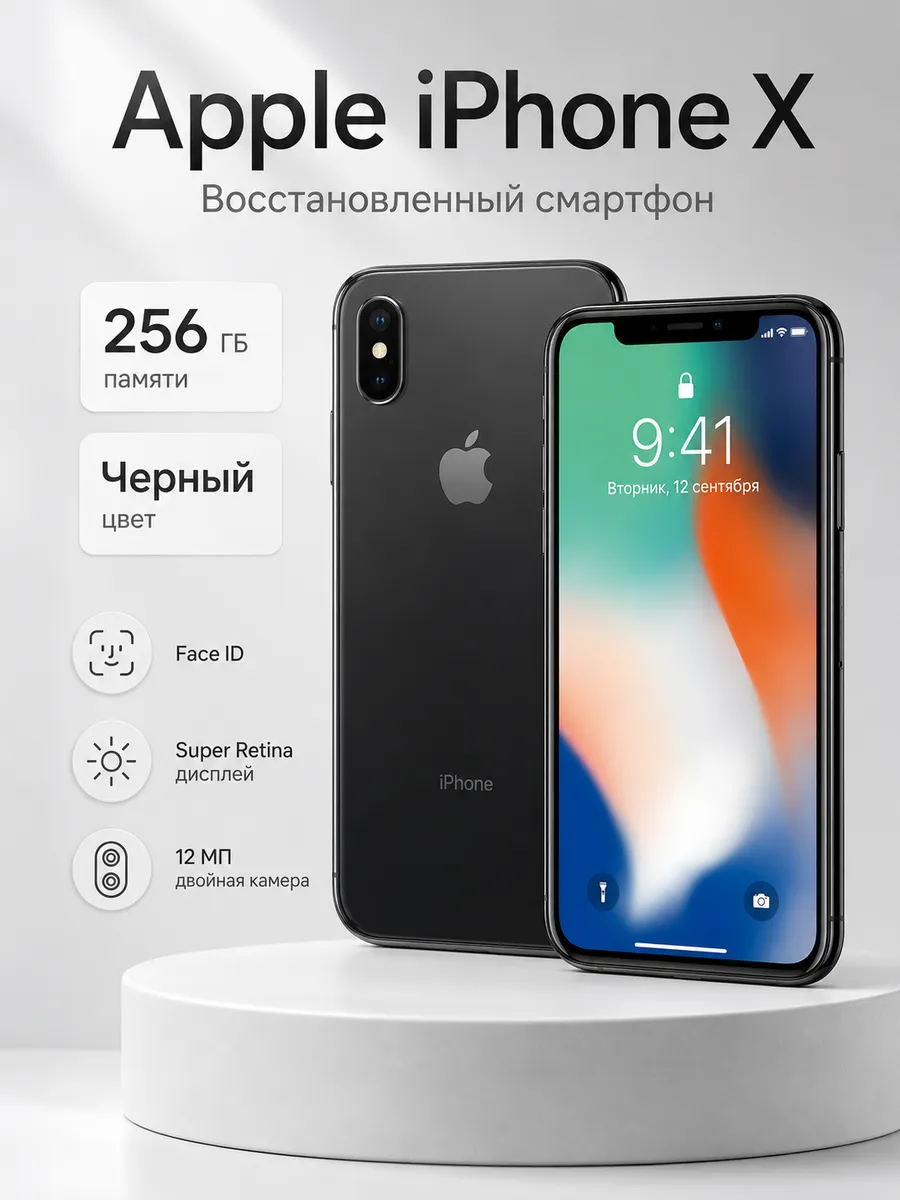 Смартфон iPhone X 256 gb Чёрный восстановленный