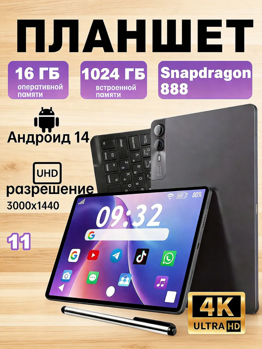 Планшет андроид с клавиатурой 16+1024 ГБ для игр и работы