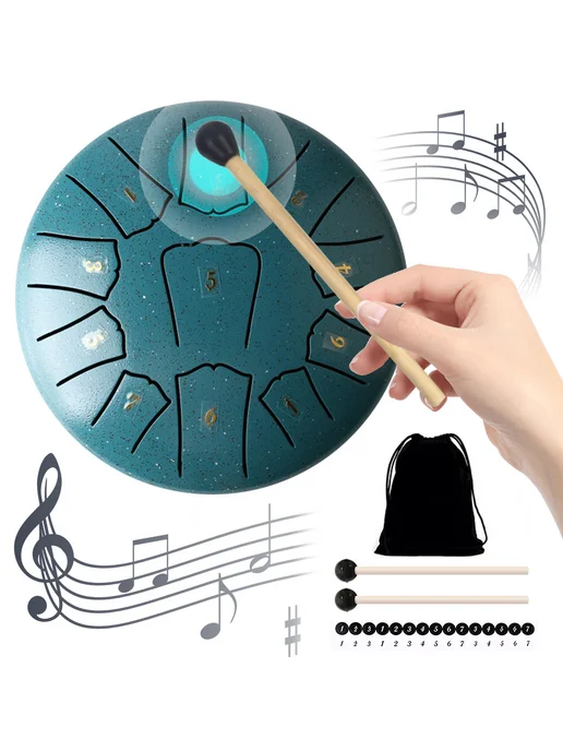 6 дюйм ёмкость 11 нот Steel Tongue Drum Handpan зелёный, зеленый