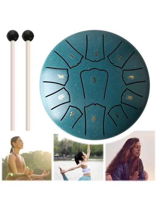 6 дюйм ёмкость 11 нот Steel Tongue Drum Handpan зелёный, зеленый, фото 2