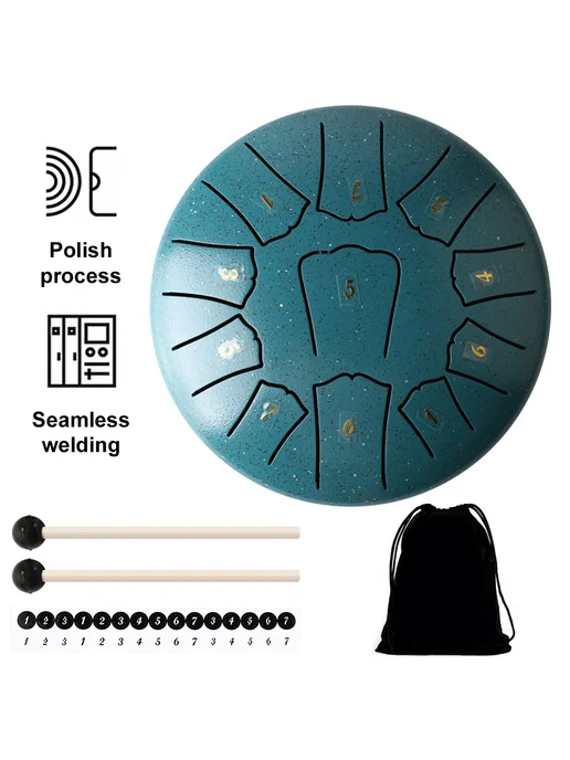 6 дюйм ёмкость 11 нот Steel Tongue Drum Handpan зелёный, зеленый, фото 3
