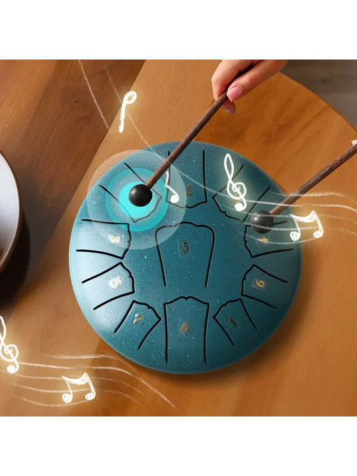 6 дюйм ёмкость 11 нот Steel Tongue Drum Handpan зелёный, зеленый, фото 6