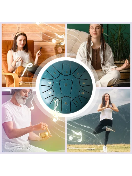 6 дюйм ёмкость 11 нот Steel Tongue Drum Handpan зелёный, зеленый, фото 7