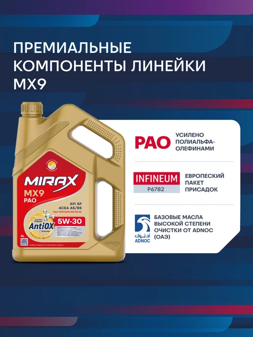MIRAX Масло моторное MX9 5W-30 A5 B5 SP 4л, 4 л, фото 2
