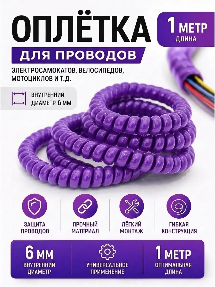 Оплётка кабельная для проводов электросамоката, фиолетовая