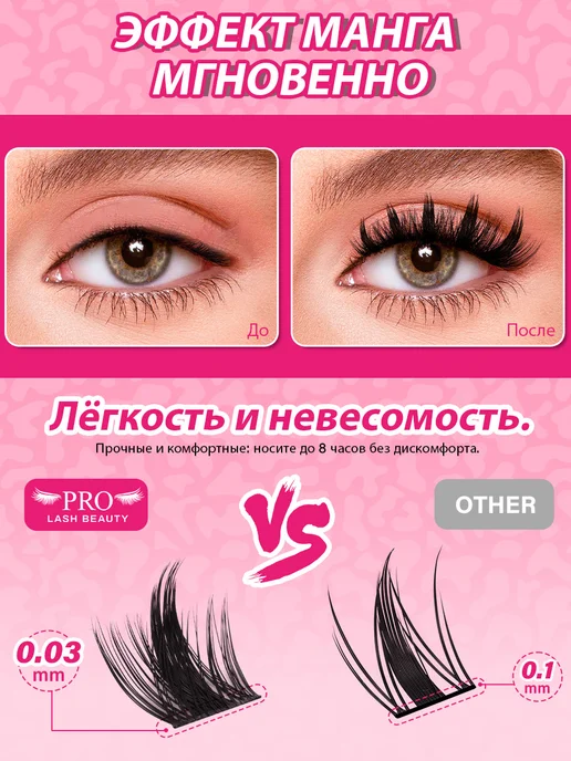PROLASHBEAUTY Ресницы накладные пучки лучики с клеем эффект манга 6 в 1 на…, черный, фото 6