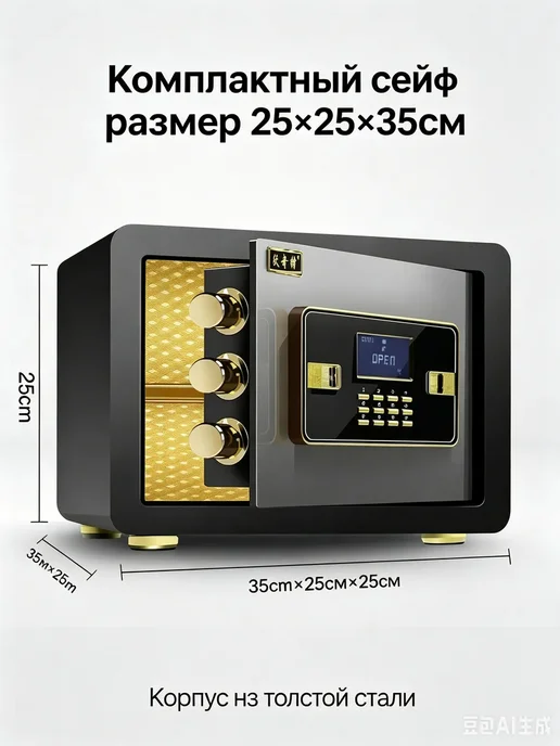 Xiaomi Сейф для денег и документов с кодом и ключом мебельный, черный, фото 2