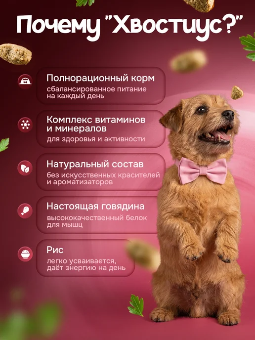 Сухой корм ХВОСТиУС для собак, мелкие, говядина, 1 кг, фото 2