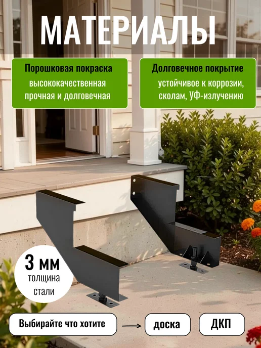 Косоуры для лестницы на 3 ступени для крыльца любой ширины, черный, фото 3