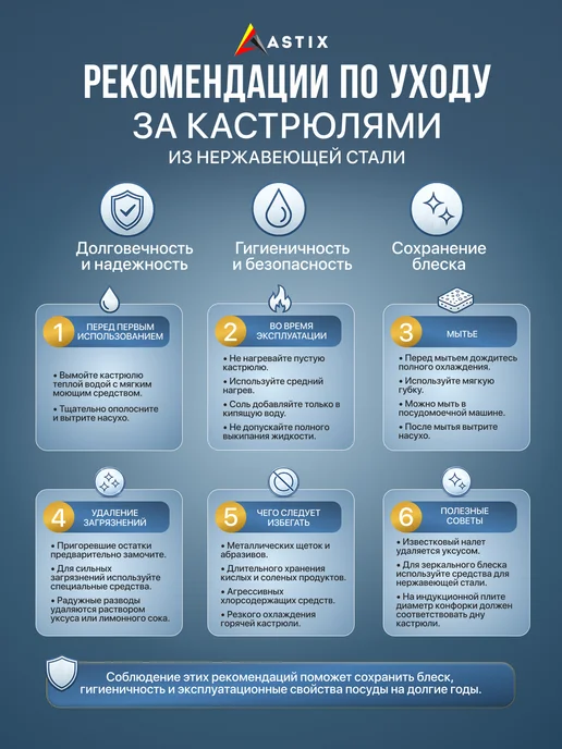 Astix Набор кастрюль с крышками из нержавеющей стали 3 шт, 7 л, фото 7
