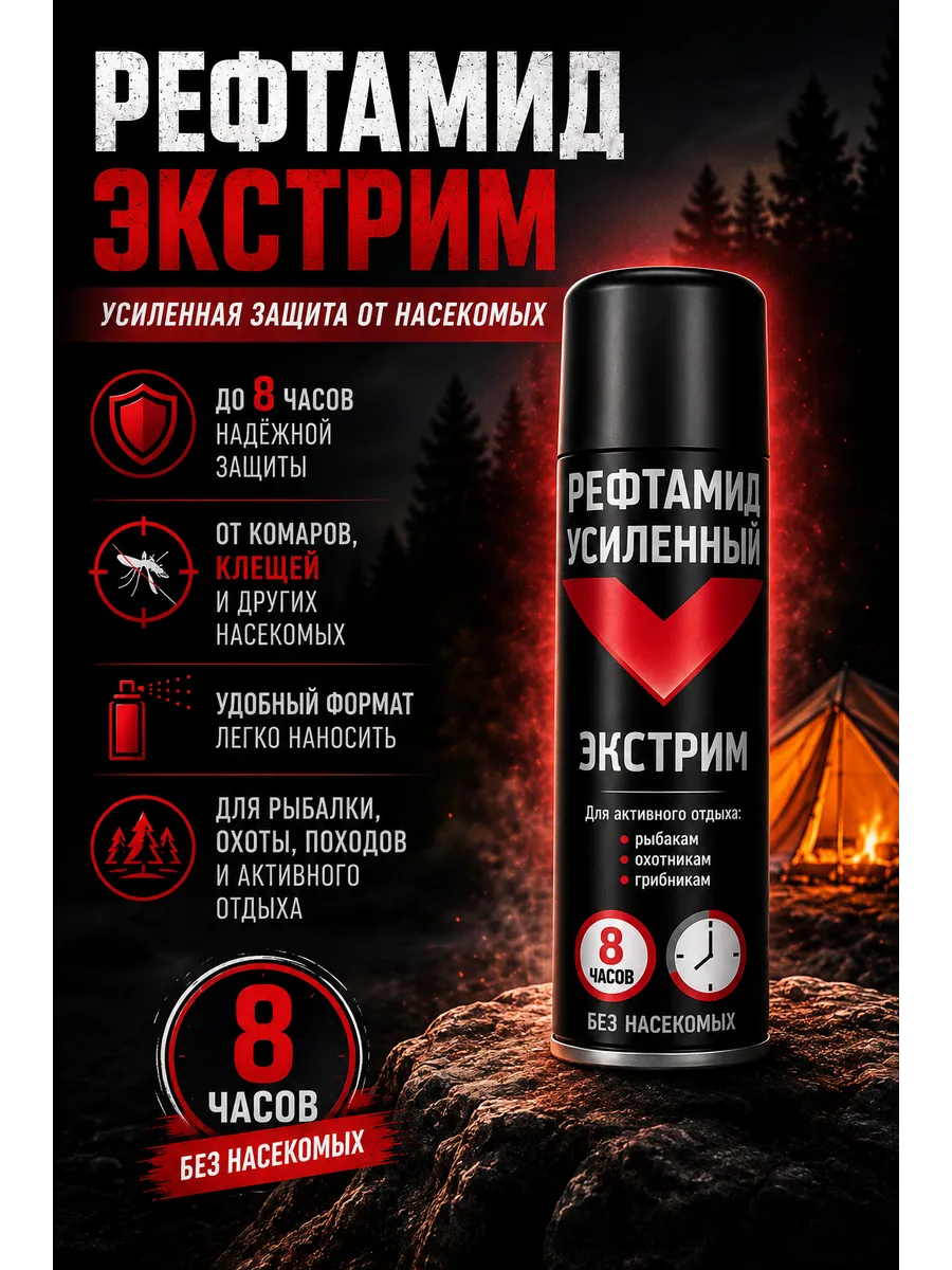Спрей от комаров и клещей Рефтамид Экстрим