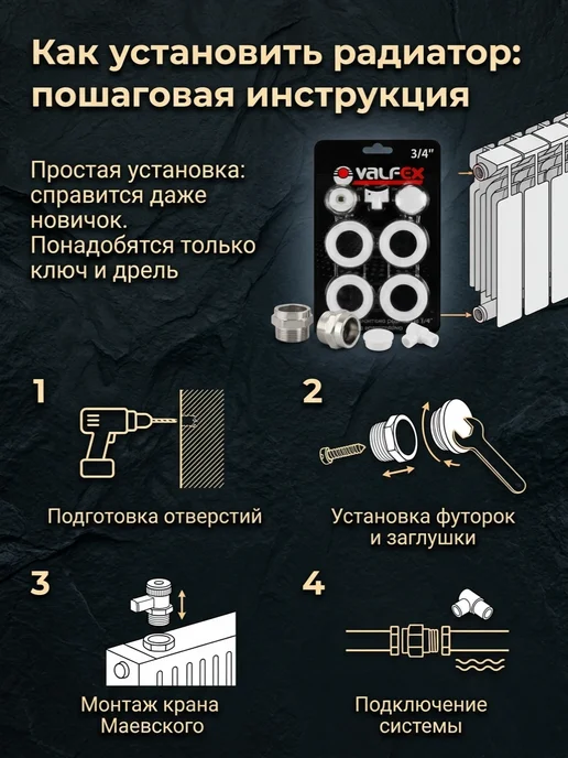 VALFEX Комплект для монтажа радиаторов, вариант, фото 2