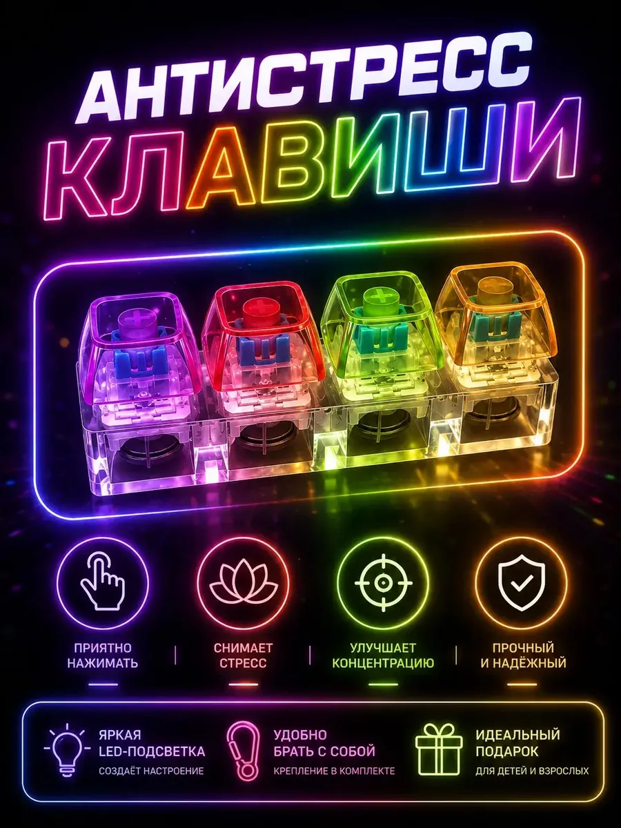 Кликер антистресс брелок клавиатура