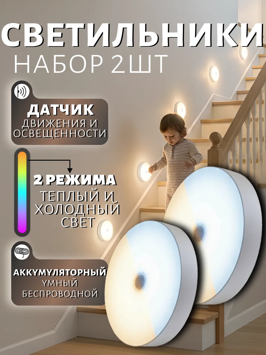 Светильник Ночник 2шт с датчиком движения беспроводной