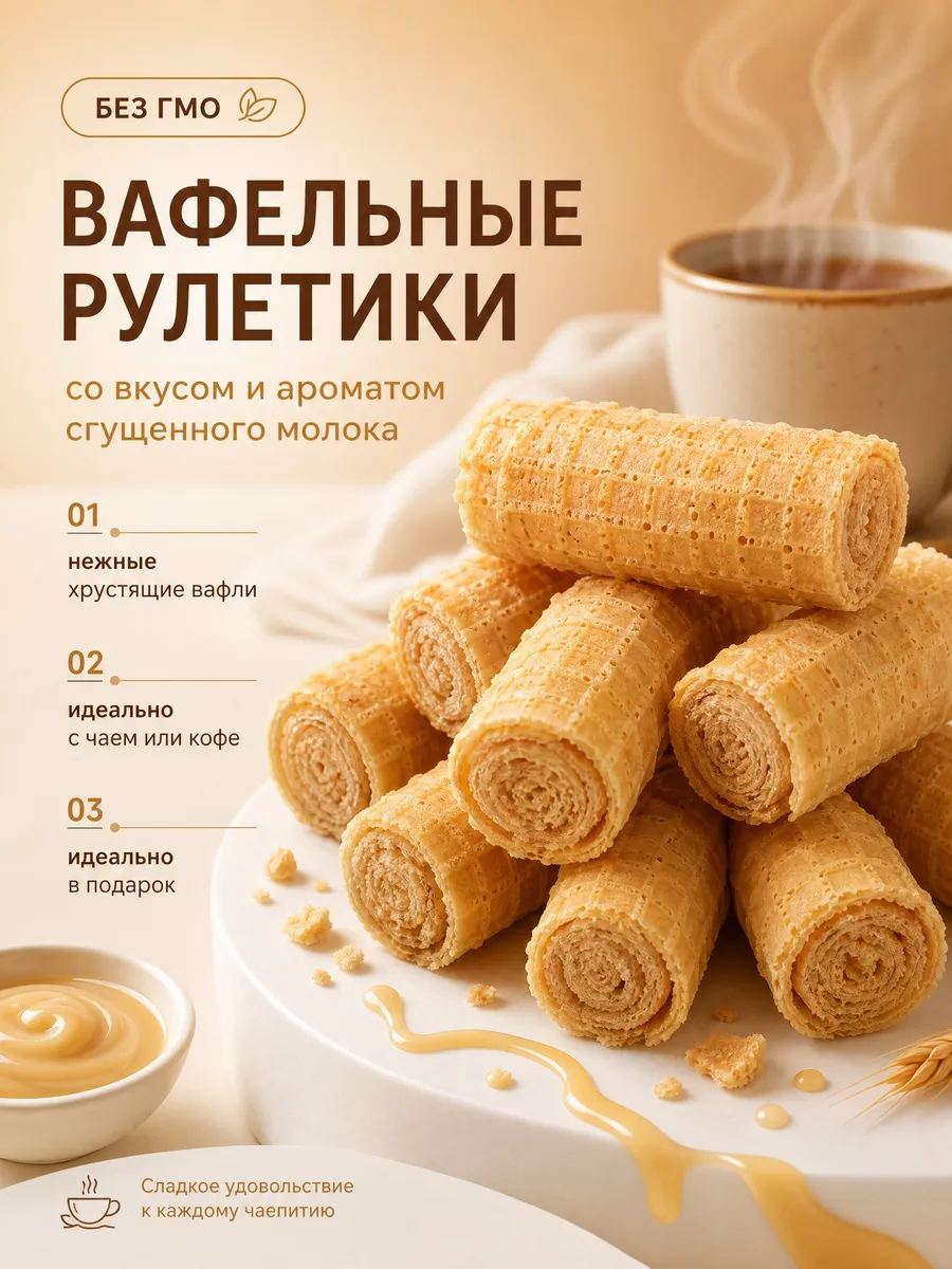 Вафельные рулетики со сгущенным молоком,400гр