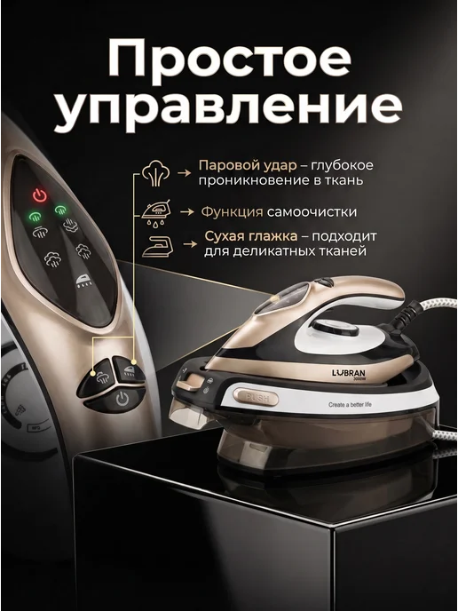 LUBRAN Парогенератор с утюгом 3000 Вт для отпаривания и глажки, 3000 Вт, фото 4