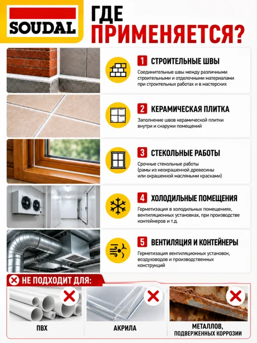 Soudal Герметик универсальный силикон для плитки прозрачный 2шт, 3 шт, белый, фото 8