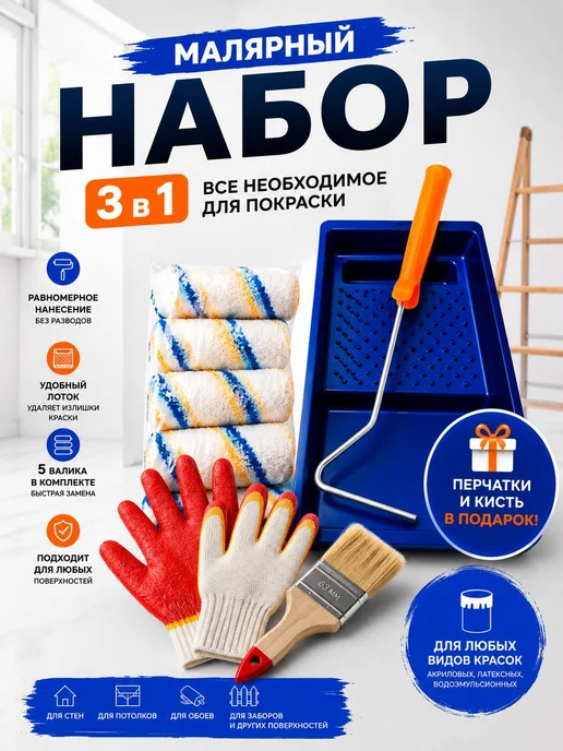 Валик для краски + ванночка малярная, синий