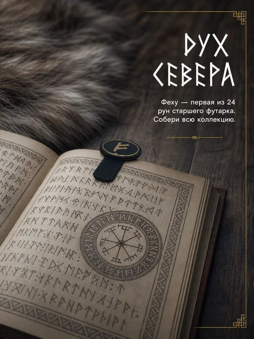 Закладка для книг скандинавская руна Фэху амулет богатства, черный, фото 4