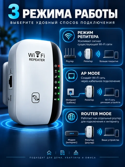 Усилитель Wi-Fi сигнала, репитер, черный, фото 6