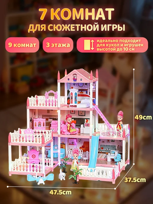JoyfulPlaythings Кукольный домик с подсветкой и мебелью, игрушка для девочки, вариант, фото 6