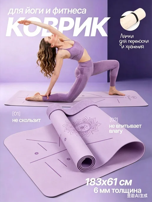 Коврик для йоги и фитнеса Shappa Fit (ТПЭ 183х61х0.6см ), с, 61x0.6 см
