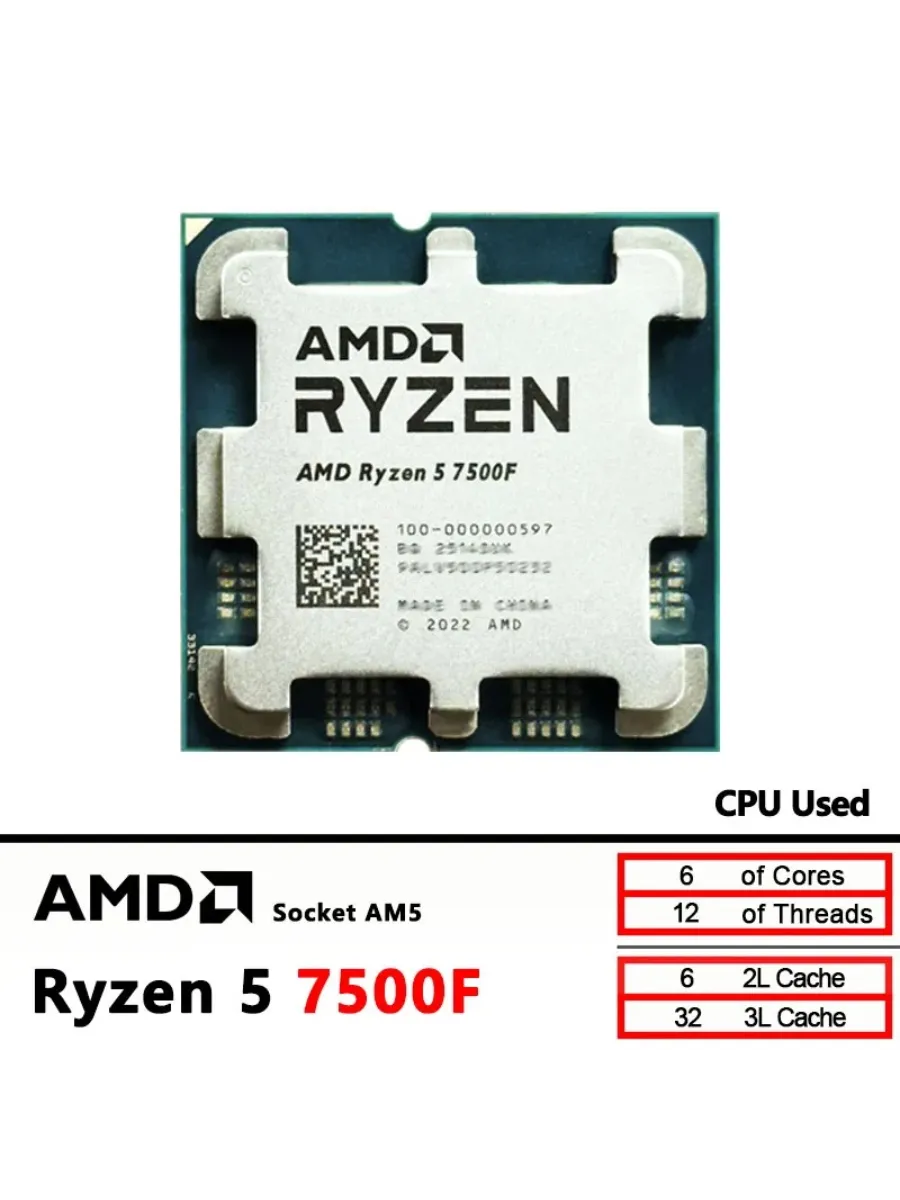 AMD R5 7500F Ryzen 5 7500F Used Ryzen 5 7500F 65W 5NM Socket AM5
