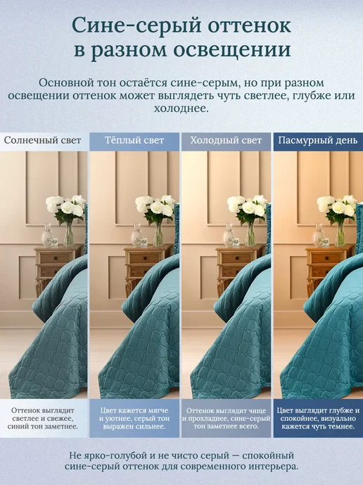 Покрывало на кровать 220х240 велюр бархат серое стеганое, 220x240, фото 2