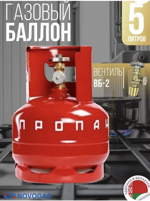Novogas Газовый баллон 5 литров с вентилем и шлангом (пустой), вариант