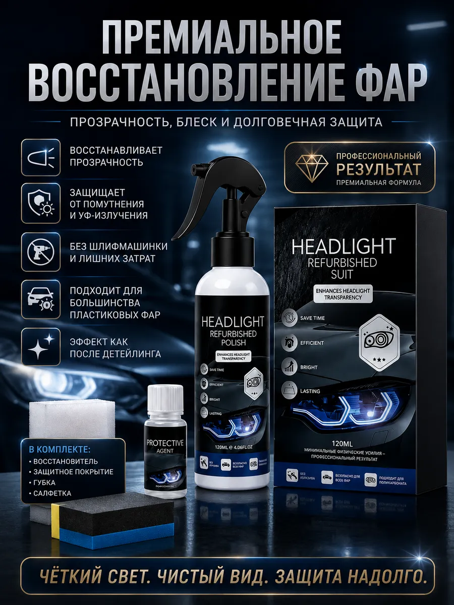 Полироль для фар авто QIFOR набор реставратор