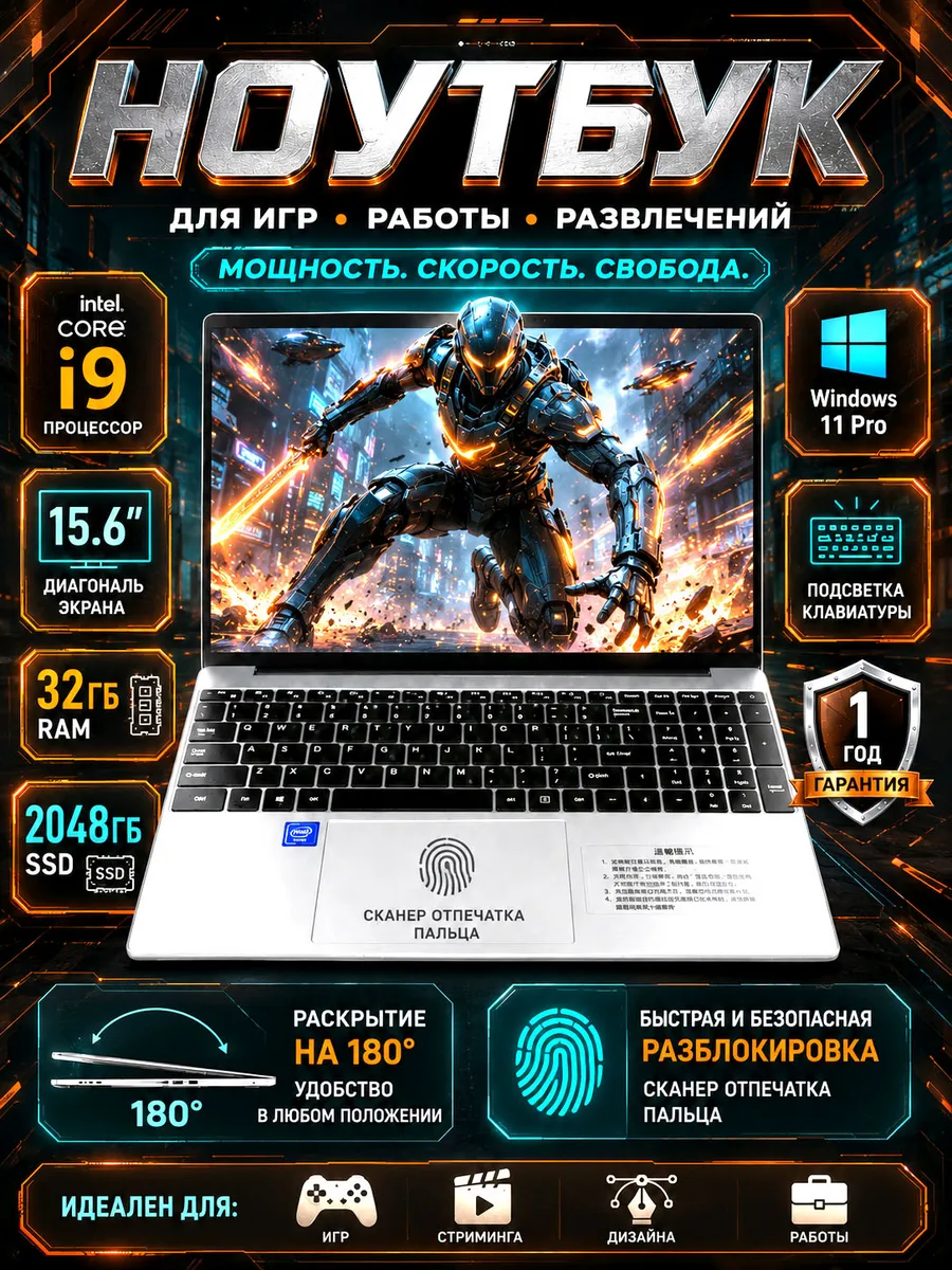 Ноутбук для работы и учебы 15.6"i9 32 ГБ +2048ГБ