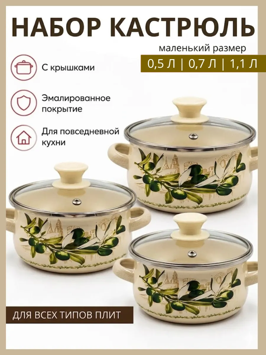 Кастрюли эмалированные набор 3 шт