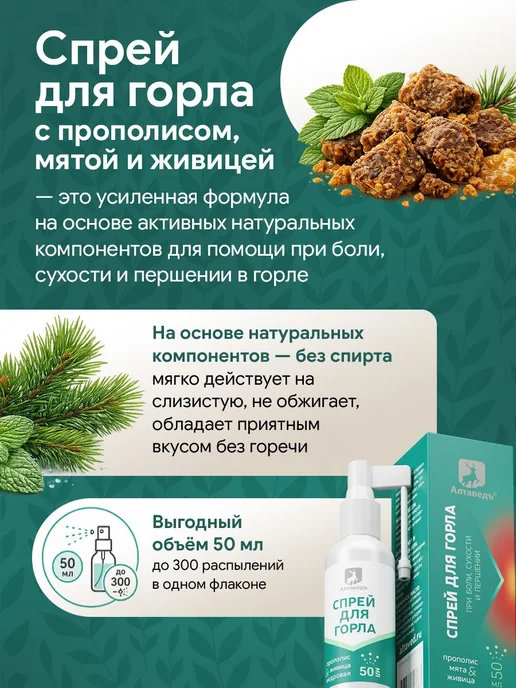 Спрей для горла с прополисом и мятой 50 мл для увлажнения, 50 мл, фото 4