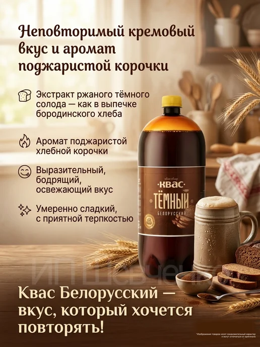 Квасовар Квас «Квасовар» Белорусский, ТЁМНЫЙ 6 шт. по 1,5 л, 1,5 л, 6 шт, фото 4