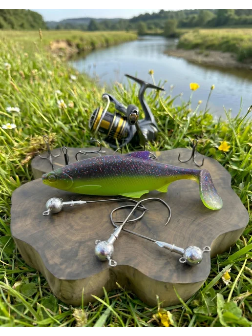 YUMMY Baits Силиконовые приманки виброхвост для рыбалки на щуку судака, зеленый, фото 3
